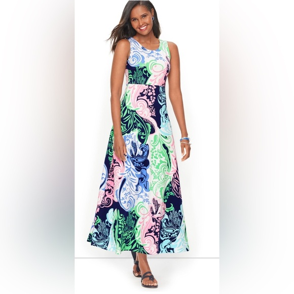 Talbots Multicolor Sleeveless Paisley Print Twist Back Maxi Dress, size small - Picture 1 of 11